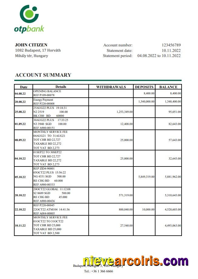 Hungary OTP bank statement xls